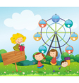 an empty signboard with kids near a ferris wheel vector image