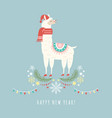 llama in red scarf and hat vector image vector image