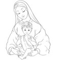 virgin mary with child jesus cartoon coloring page vector image vector image