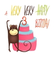 monkey cake three years old with happy birthday vector image