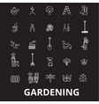 gardening editable line icons set on black vector image