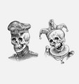 human skull sailor or seaman and the jester vector image