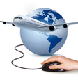 background with airplane and hand with mouse vector image vector image