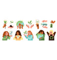 people save planet cartoon cute girls vector image vector image