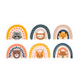 set of rainbows with cute animals vector image vector image