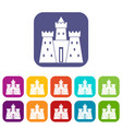 ancient castle palace icons set flat vector image