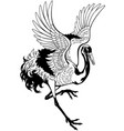dancing japanese crane black and white vector image