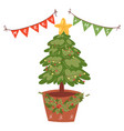 decorated christmas tree with star lights vector image