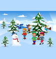 kids skating around a christmas tree vector image vector image