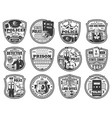 law and order icons isolated labels set vector image