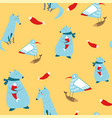 polar bear holding fish seagull seamless pattern vector image vector image
