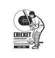cricket player icon for championship or sport game vector image