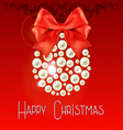 happy christmas lettering with pearls and bow vector image