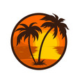 tropical sunset with palm tree round icon vector image