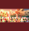 multiethnic people group walking outdoor mix race vector image vector image