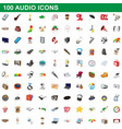 100 audio icons set cartoon style vector image