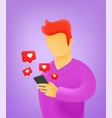 young man using social media via modern smartphone vector image