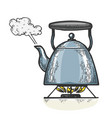 boiling kettle teapot engraving style vector image