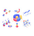isometric 3d charts and statistics with set vector image