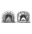 stone oven with flames of fire fireplace vector image