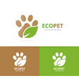 paw and leaf logo combination pet eco vector image