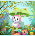 rabbit or bunny with umbrella under rain in forest vector image vector image