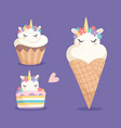 unicorn sweets ice cream cupcake and color vector image vector image