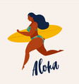 aloha poster with surfer girl with surfboard vector image