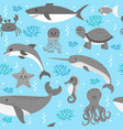 seamless pattern with cartoon sea life animals vector image vector image