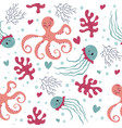 seamless pattern sea world marine animals corals vector image