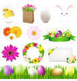 happy easter icons and green grass vector image