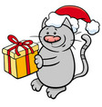 cat with christmas present cartoon vector image