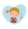 little boy hugging himself vector image vector image