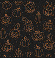 halloween seamless pattern with smiling pumpkins vector image
