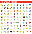100 wealth icons set isometric 3d style vector image