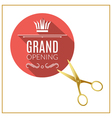 grand opening circle button with golden scissors vector image