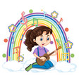 girl playing guitar on the cloud with rainbow vector image