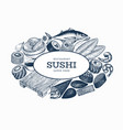 japanese cuisine banner template sushi hand drawn vector image