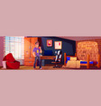teen boy in bedroom cartoon home interior vector image