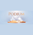 3d realistic white and gold circle podium with fog vector image vector image
