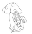 alice in front mushroom holding rabbit wearing vector image vector image