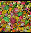 cartoon doodles tropical fruits seamless pattern vector image