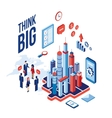 isometric city business people and icons vector image