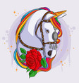 pretty unicorn horse head character with flowers vector image