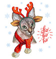 cat in scarf and deer antlers vector image