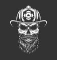 vintage monochrome firefighter skull in helmet vector image vector image