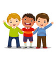 group of three happy boys standing together vector image