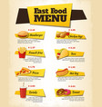 fast food menu design vector image vector image