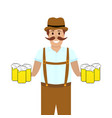 hilarious man with mugs of beer at hands vector image vector image
