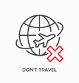 plane around earth line icon outline vector image